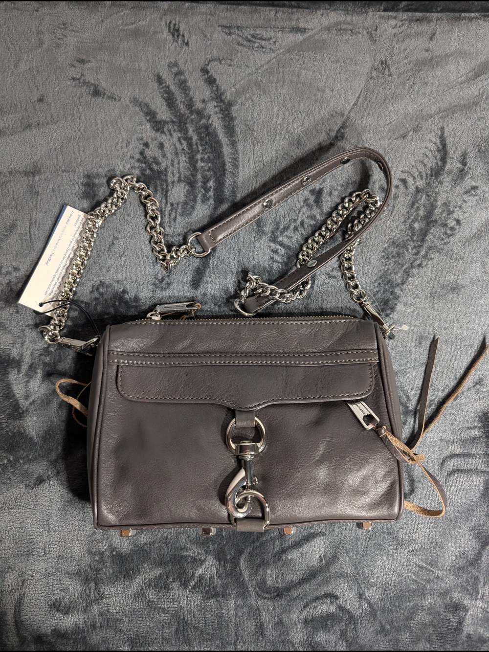 Rebecca Minkoff Dark Gray Leather Shoulder Bag with Chain Strap